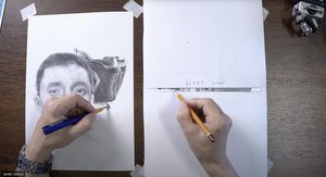 Watch Artist Simultaneously Draw Like a Flatbed Scanner On One Side and Freehand on The Other